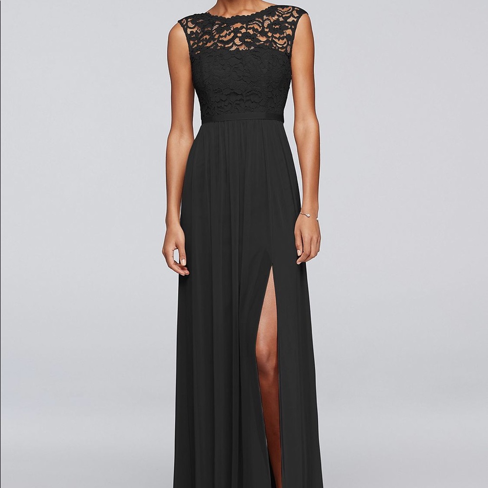 David's Bridal Long Black Lace Bridesmaid's Dress